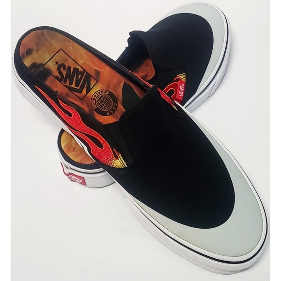 VANS x A$AP Rocky Worldwide Sneakers 7.5M/9W Slip-On Mules Flame Embroid Canvas